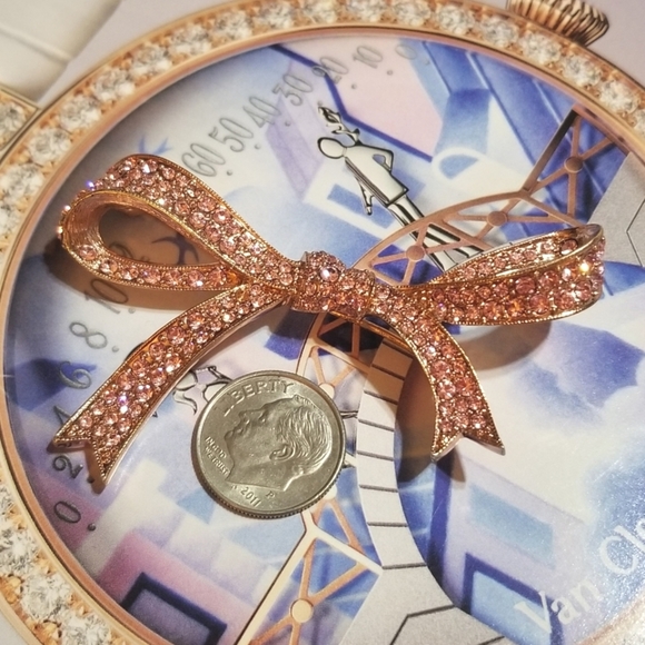 KJL Sparkling Rose Goldtone Pink Crystal Ribbon Bow Brooch - Picture 6 of 7